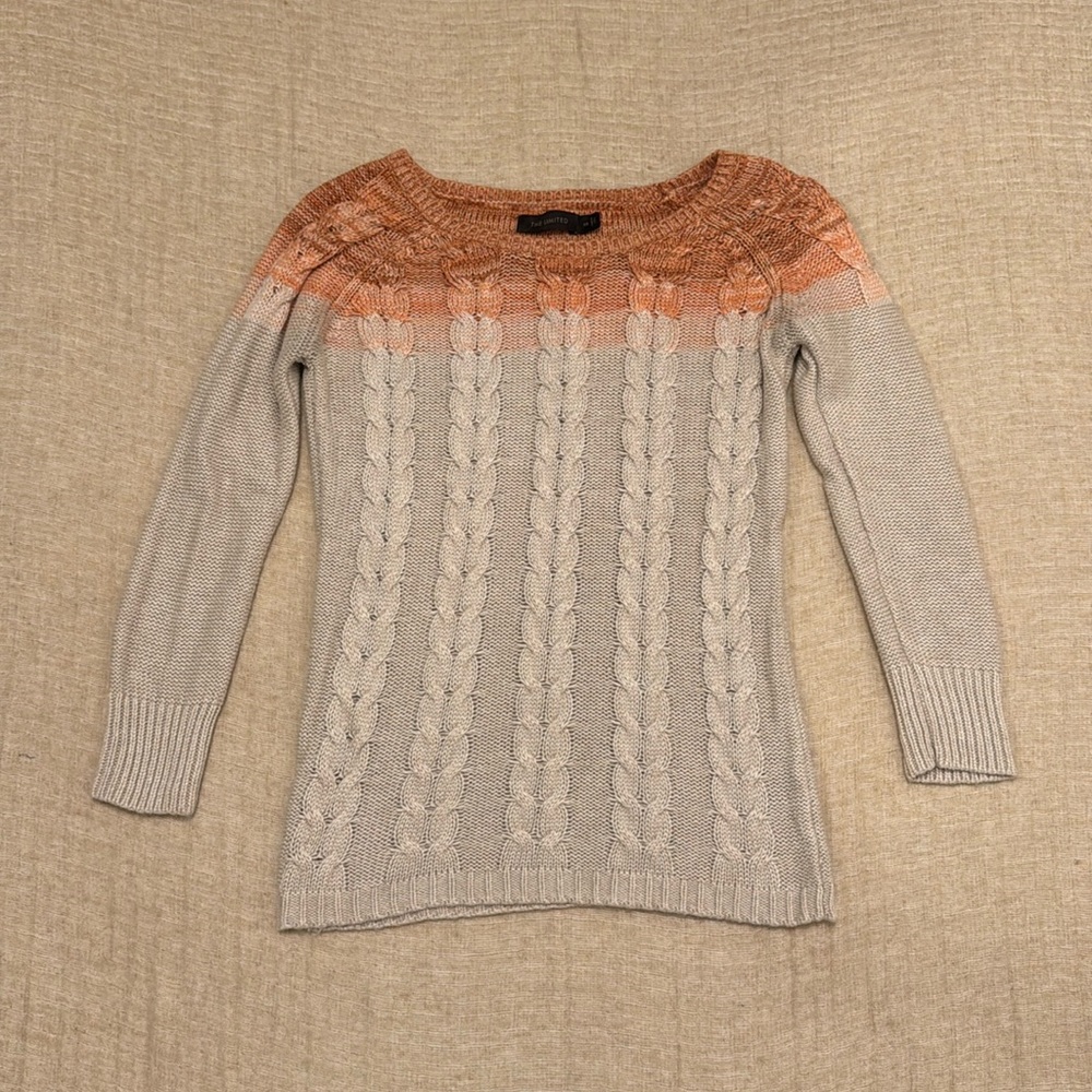 The Limited‎ Tan and Orange Ombre Crew Neck Sweater